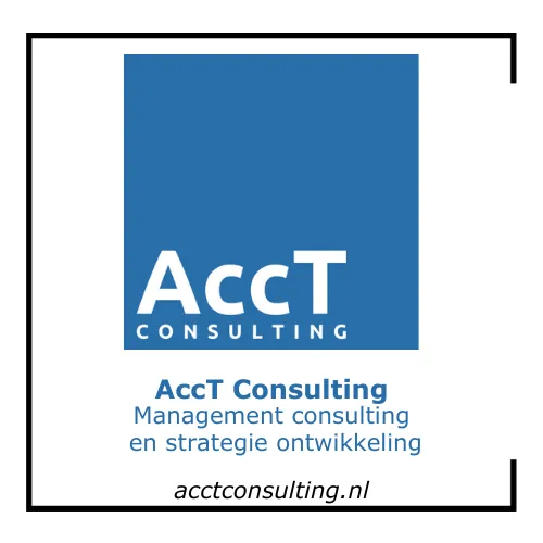 Logo met link naar website van sponsor. AccT Consulting voor Management consulting en strategie ontwikkeling. acctconsulting.nl